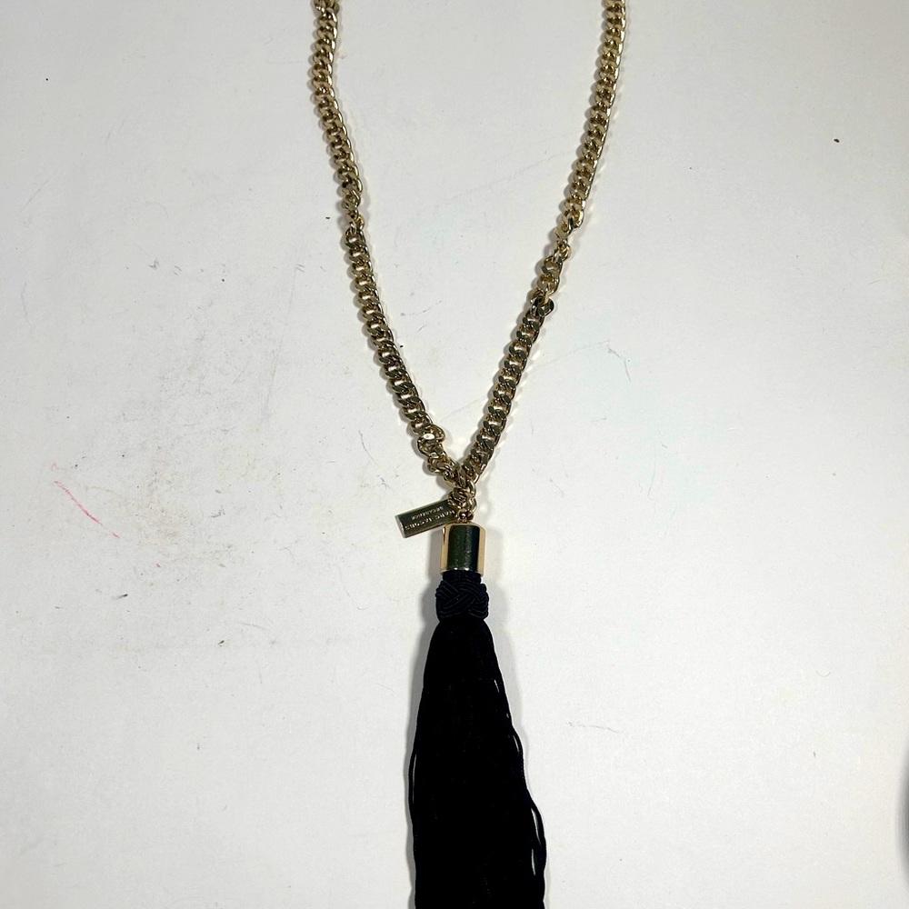 Marc Jacobs Necklace Decadence Black Silk Tassel Gold Tone Long Statement Chunky